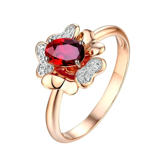 Ayoiow Damen Ring 18 Karat Ehering Damen Blume Oval 0.6ct Rot Rubin Ring Damen Ring Steine Ringe Roségold von Ayoiow