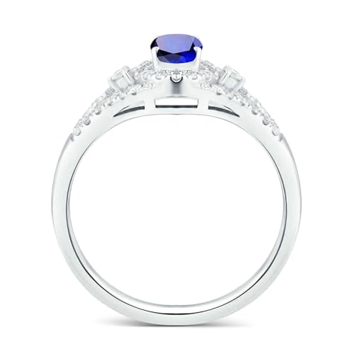 Ayoiow Damen Ring 18 Karat Ehering Damen Oval 1ct Blau Saphir Ring 0.31ct Damenring Steinchen Ringe Blau von Ayoiow