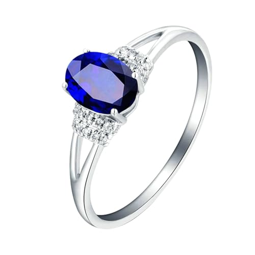 Ayoiow Damen Ring 18 Karat Hochzeitsring Damen Oval 1.36ct Blau Saphir Ring 0.12ct Damen Ring Steinchen Ringe Blau von Ayoiow