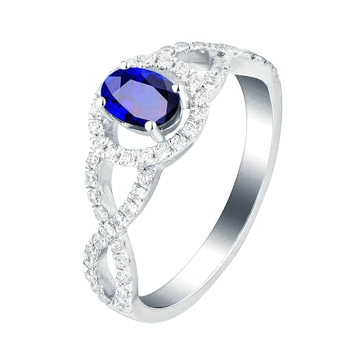 Ayoiow Damen Ring 18 Karat Partnerring Damen Kreuz Unendlich Band Oval 0.41ct Blau Saphir Ring 0.343ct Damen Ring Steine Ringe Blau von Ayoiow