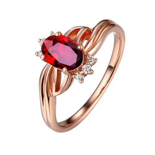 Ayoiow Damen Ring 18 Karat Partnerring Damen Mehrzeilig Oval 1.19ct Rot Rubin Ring 0.07ct Damen Ring Steinchen Ringe Rot Roségold von Ayoiow