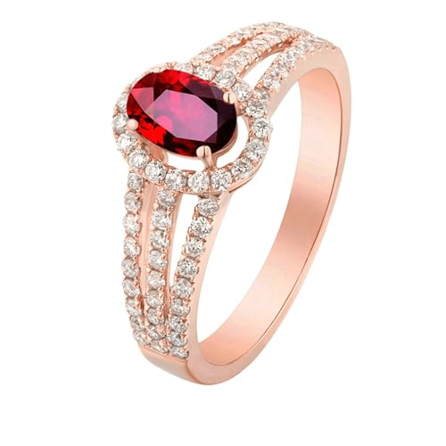 Ayoiow Damen Ring 18 Karat Partnerring Damen Oval 1ct Rot Rubin Ring 0.444ct Damenring Steinchen Ringe Rot Roségold von Ayoiow