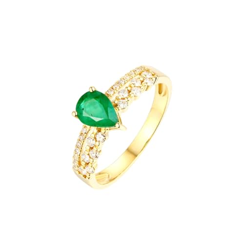 Ayoiow Damen Ring 18 Karat Ring Verlobung Damen Tropfen 0.59ct Grün Smaragd Ring 0.22ct Damenring Steinchen Ringe Grün von Ayoiow