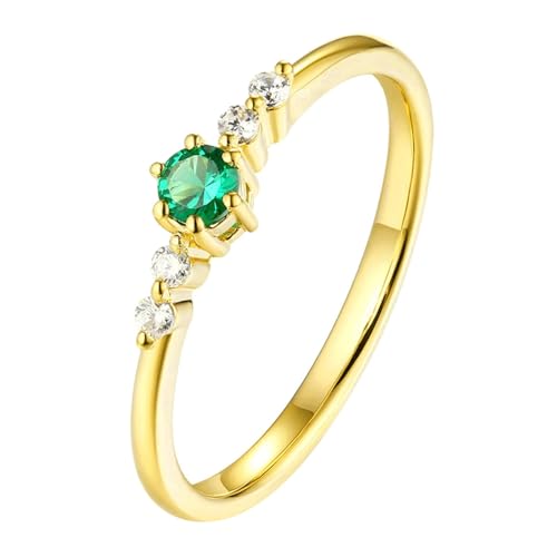 Ayoiow Damen Ring 18 Karat Ringe Damen Nickelfrei Rund 0.1ct Grün Smaragd Ring 0.05ct Damenring Steinchen Ringe Grün von Ayoiow