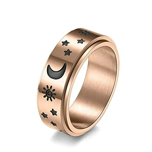 Ayoiow Damen Ringe Edelstahl, Ring Verlobung Roségold Drehbarer Zappelring mit Sonne-Mond-Sternmuster Größe 57 (18.1) von Ayoiow