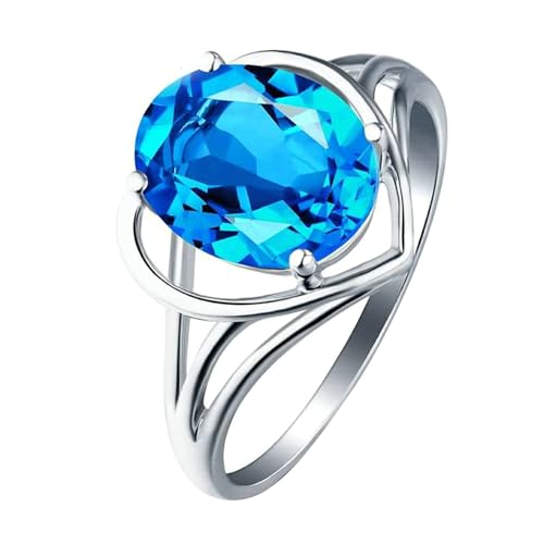 Ayoiow Damenring 18 Karat Partnerring Damen Hohle Herz Oval 2.97ct Blau Topas Ringe Damenring Steine Ring Weißgold von Ayoiow