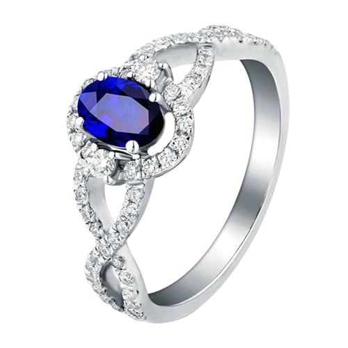 Ayoiow Damenring 18 Karat Partnerring Damen Hohle Verdrillt Oval 0.85ct Blau Saphir Ring 0.518ct Damenring Steinchen Ringe Blau Weißgold von Ayoiow