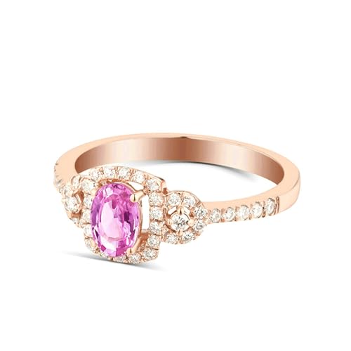 Ayoiow Damenring 18 Karat Ring Damen Oval 0.67ct Rosa Blau Saphir Ring 0.235ct Damen Ring Steinchen Ringe Rosa von Ayoiow