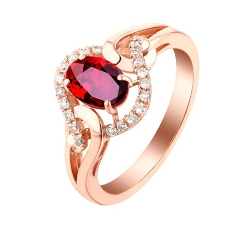 Ayoiow Damenring 18 Karat Ringe Damen Modeschmuck Oval 0.95ct Rot Rubin Ring 0.14ct Damen Ring Steine Ringe Rot Roségold von Ayoiow