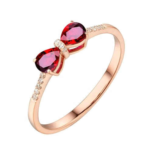 Ayoiow Damenring 18 Karat Ringe Verlobung Damen Bowknoten Tropfen 0.9ct Rot Rubin Ring 0.05ct Damenring Steinchen Ringe Rot von Ayoiow