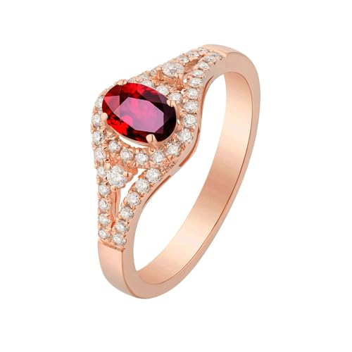 Ayoiow Damenring 18 Karat Ringe für Damen Klassisch Oval 0.61ct Rot Rubin Ringe 0.23ct Damenring Steine Ring Rot Roségold von Ayoiow