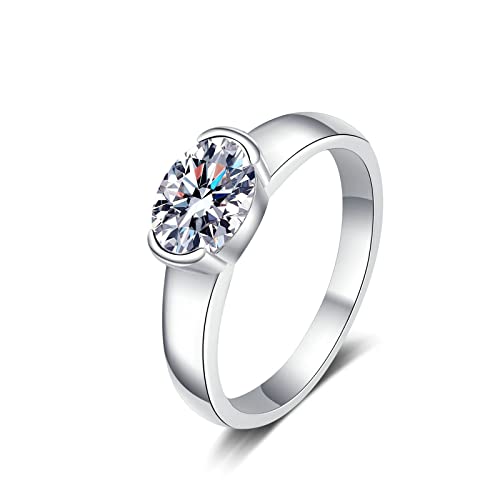 Ayoiow Damenringe Breit, Freundschaftsring 925 mit 1.5ct Moissanit Oval Ring Größe 58 (18.5) von Ayoiow