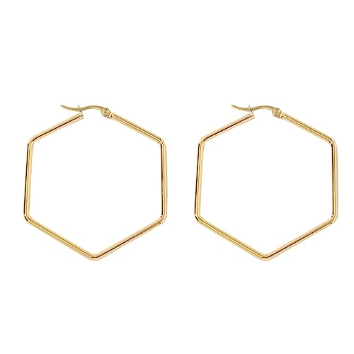 Ayoiow Edelstahl Gold Creolen Breit Hohles Sechseck Damen Ohrringe von Ayoiow