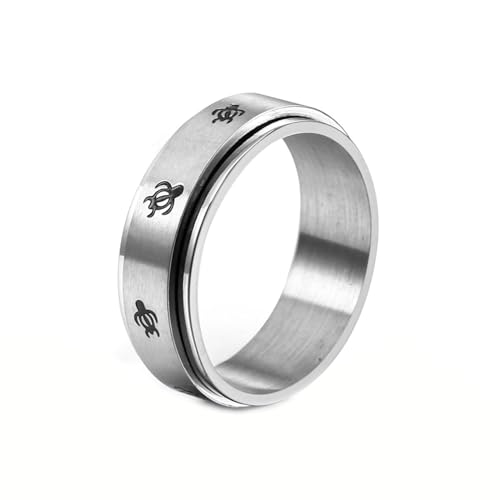 Ayoiow Edelstahl Herrenring Silber 7.5MM Spinner Ring Mit Schildkröte Ringe Verlobung Herren von Ayoiow