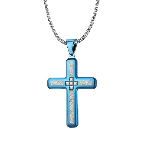 Ayoiow Edelstahl Kette Herren Blau Anhänger Halskettes Kreuz Zirkonia von Ayoiow