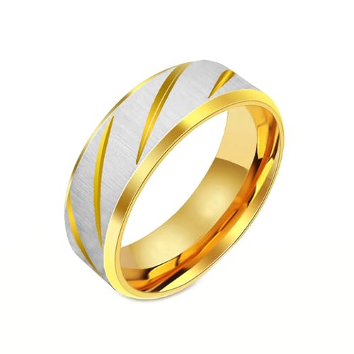 Ayoiow Edelstahl Ring Gold 6MM Mattiert Fertig Mit Streifen Punk Ring Herren von Ayoiow