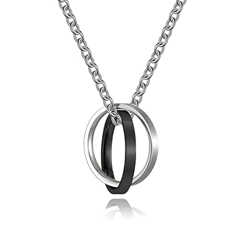 Ayoiow Edelstahl Ringe Frauen, Freundschaftsring Schwarz 2 Matte Bands Ring Verschlungene Anhänger-Halskette Größe 65 (20.7) von Ayoiow