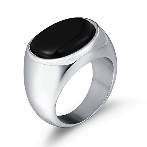 Ayoiow Edelstahl Ringe Männer, Ringe für Männer mit Gravur Siegelring mit Schwarz Ovale Stein Ring Größe 65 (20.7) von Ayoiow