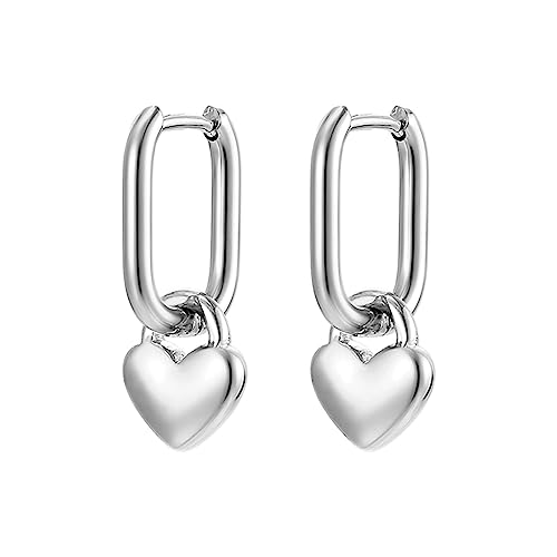 Ayoiow Edelstahl Silber Creolen Chirurgenstahl Rechteck Mit Herz Ohrringe Frauen von Ayoiow