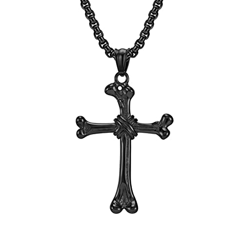 Ayoiow Edelstahlkette Herren Vintage Knochenkreuz Schwarz Anhänger Halskette von Ayoiow