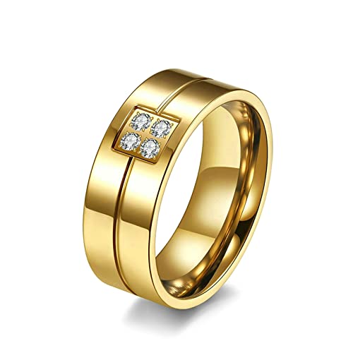 Ayoiow Edelstahlring Damen, Ehering Gold Verlobungsring Square Groove mit Cubic Zirconi Größe 70 (22.3) von Ayoiow