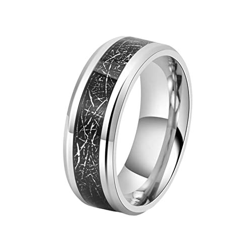 Ayoiow Edelstahlring Für Herren 8MM Silber Ehering Herren Set Kohlefaser Nr. 344 von Ayoiow