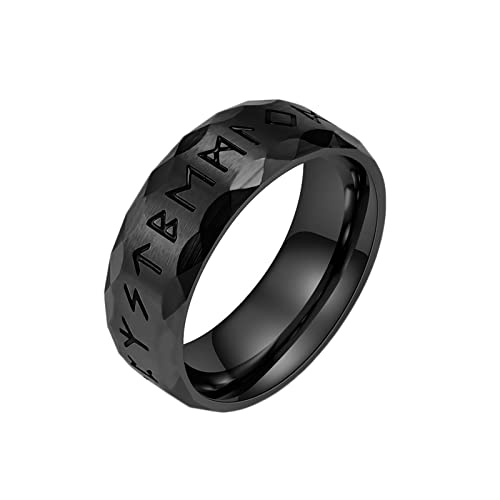 Ayoiow Edelstahlring Herren Geometrische Welle Wikinger Zeichen Breite 8mm Schwarz Ehering von Ayoiow