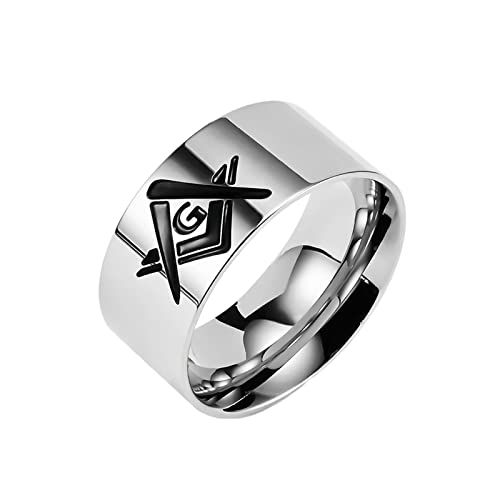 Ayoiow Edelstahlring für Herren Poliert Freimaurer Breite 10mm Silber Ringe Verlobung von Ayoiow