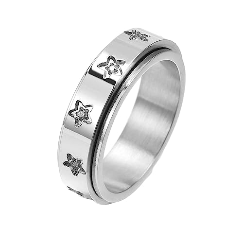 Ayoiow Edelstahlringe Unisex 6MM Silber Frauen Ringe Set Stern Spinner Ring von Ayoiow