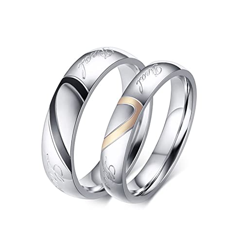 Ayoiow Eheringe Herren Damen, Partner Ringe für Sie und Ihn Edelstahl Echtes Liebes Graviert Puzzle Herz Ring Verlobung Silber Ring Größe Damen Gr. 65 (20.7) & Herren Gr. 72 (22.9) von Ayoiow