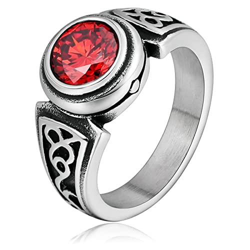 Ayoiow Freundschaftsringe Edelstahl, Herrenringe Biker Filigraner Ring mit Rot Zirkonia Ring Größe 57 (18.1) von Ayoiow