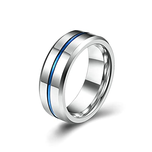 Ayoiow Freundschaftsringe Männer, Wolfram Ring Tungsten 8 MM Bänder Ringmittellinie Abgeschrägte Kanten Blau Größe 62 (19.7) von Ayoiow