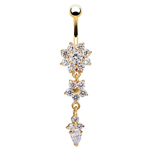 Ayoiow Gold Bauchnabelpiercing Blumen Anhänger mit Zirkonia Bauchnabelpiercing für Frauen Gold von Ayoiow