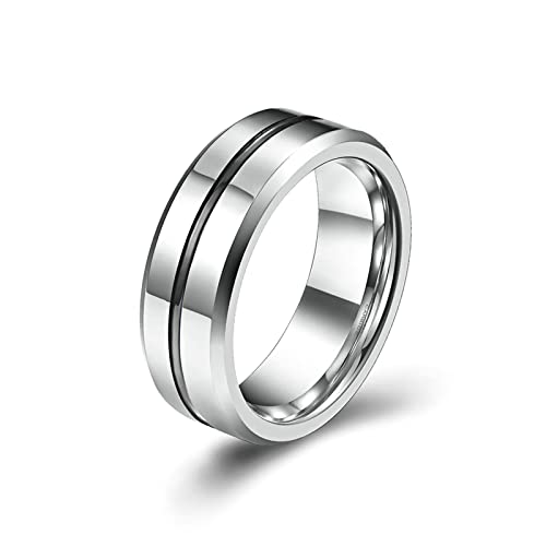 Ayoiow Gothic Ring Herren, Ring Wolframcarbid Gravur 8 MM Bänder Ringmittellinie Abgeschrägte Kanten Schwarz Größe 57 (18.1) von Ayoiow