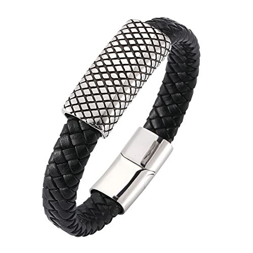 Ayoiow Herren Armband Leder Schwarz, 16.5cm Herren Armbanduhr Einfache Stil Schwarz Geflochten Armband von Ayoiow