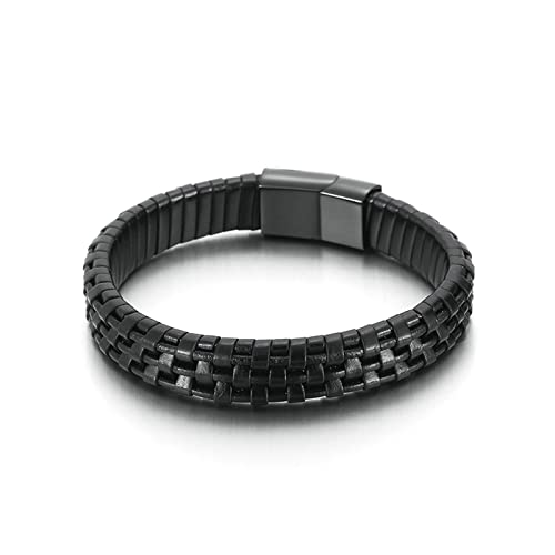 Ayoiow Herren Armband Leder Schwarz, Herren Armbanduhr 12mm Geflochtenes Armband von Ayoiow