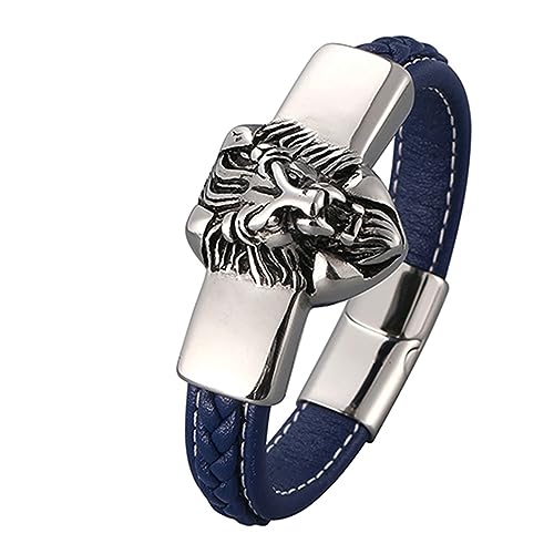 Ayoiow Herren Armband Leder Silber, Männer Armband 12mm Armband Mit Löwenkopf von Ayoiow