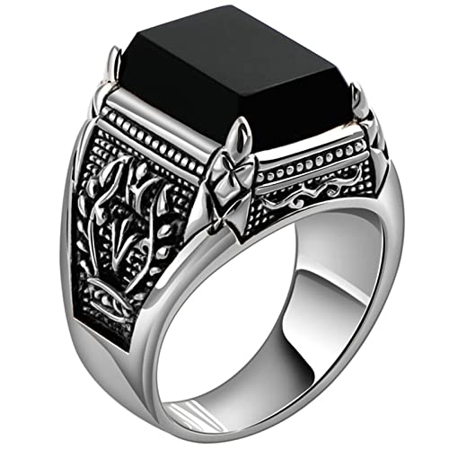 Ayoiow Herren Ring 925 Silber, Punk Ringe Herren Punk Muster Achat Ringe Silber Schwarz Ring Größe 69 (22.0) von Ayoiow