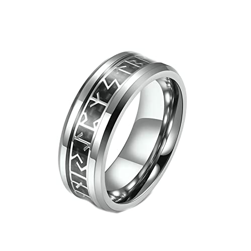 Ayoiow Herrenring Biker, Wolfram Ring Tungsten Bands Ring mit Karbonfaser Runen und Abgeschrägten Kanten Silber Größe 67 (21.3) von Ayoiow