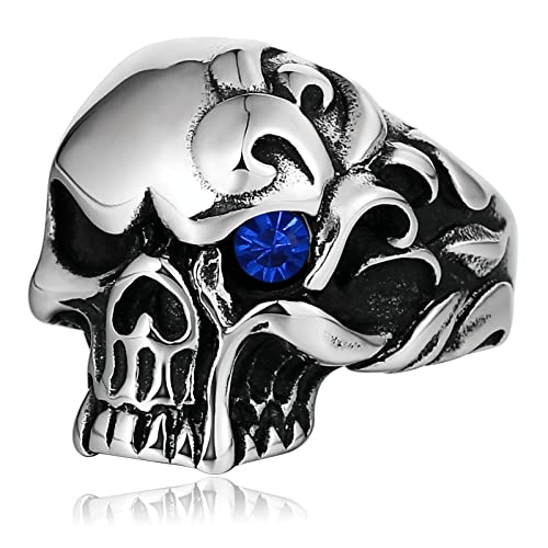 Ayoiow Herrenring Edelstahl, Ring Männer Retro Vintage Totenkopf Ring mit Blau Zirkonia Stein Ring Größe 65 (20.7) von Ayoiow