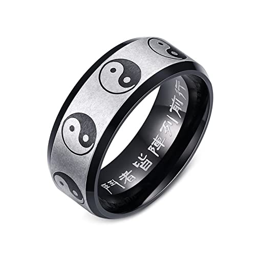 Ayoiow Herrenring mit Gravur, Herrenringe Edelstahl Biker 8mm Yin Yang Matt Fertig Eheringe Schwarz Ring Größe 60 (19.1) von Ayoiow