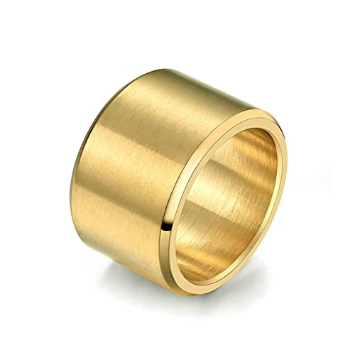 Ayoiow Herrenringe Edelstahl, Freundschaftsring Gold 15 MM Breiter, Matter Bandring mit Abgeschrägten Kanten Größe 67 (21.3) von Ayoiow