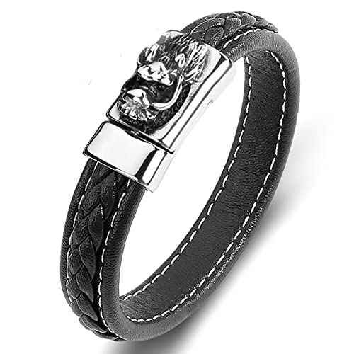 Ayoiow Lederarmband Herren Schwarz, 16.5cm Herren Armbanduhr Schwarzes Armband Mit Drachenkopf von Ayoiow