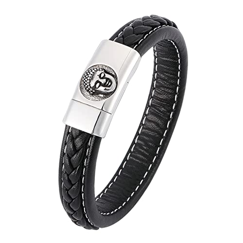 Ayoiow Lederarmband Herren Schwarz, 16.5cm Herren Armbanduhr Schwarzes Geflochtenes Armband Mit Buddha Kopf von Ayoiow