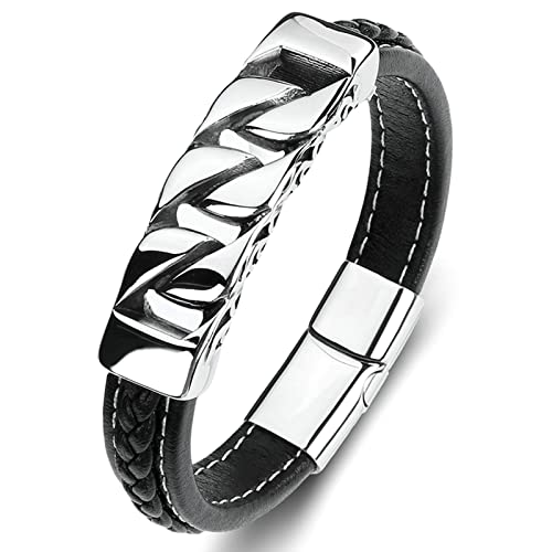 Ayoiow Lederarmband Herren Schwarz, 18.5cm Herren Armbanduhr Schwarzes Armband Mit Kette Stil von Ayoiow