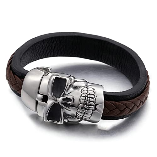 Ayoiow Lederarmband Herren Schwarz, Herren Armbanduhr 15mm Armband Mit Großem Schädel von Ayoiow