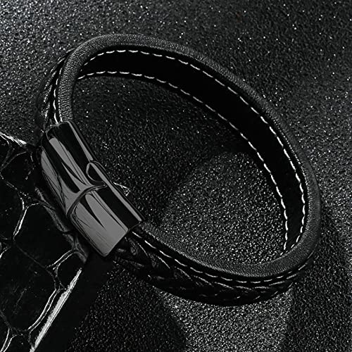 Ayoiow Lederarmband Herren Silber, 18.5cm Herren Armbanduhr X Geflochtenes Schwarzes Armband von Ayoiow