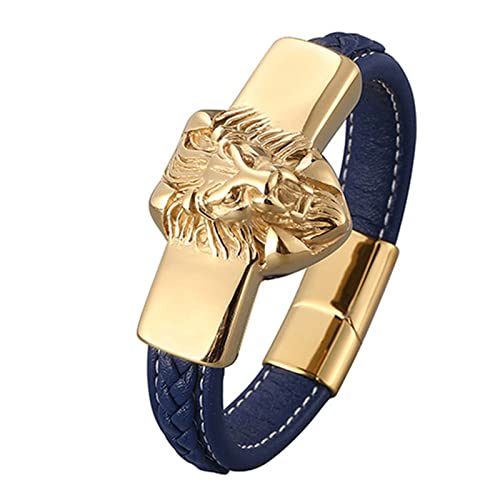 Ayoiow Lederarmband Männer Gold, Herren Armbanduhr 12mm Armband Mit Löwenkopf von Ayoiow