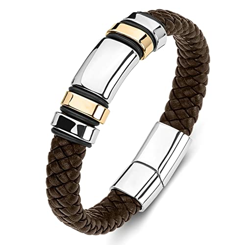 Ayoiow Männer Armband Kette, Armband Edelstahl Herren Herren Armbänder Leder Braun Geflochten Armband von Ayoiow