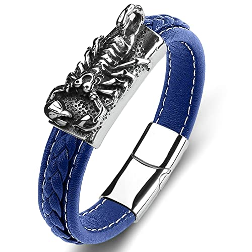 Ayoiow Männer Armband Leder Blau, 16.5cm Herren Armbanduhr Blaues Armband Mit Skorpion von Ayoiow